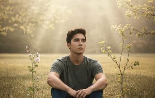 Imagen impactante de un joven contemplando la luz, simbolizando la transformación personal y la mejora de relaciones a través de la educación emocional